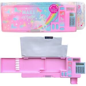 Hot Focus Pink Unicorn Rainbow Girls Multifunction Stationary Pencil Case Box